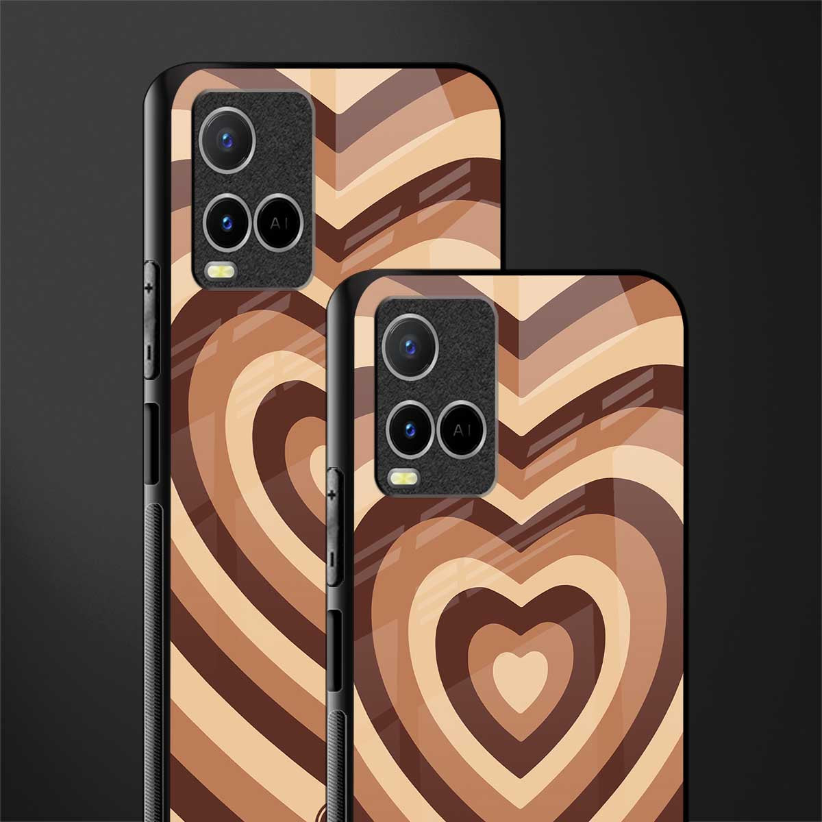 y2k brown hearts aesthetic glass case for vivo y33s vivo y33t image-2