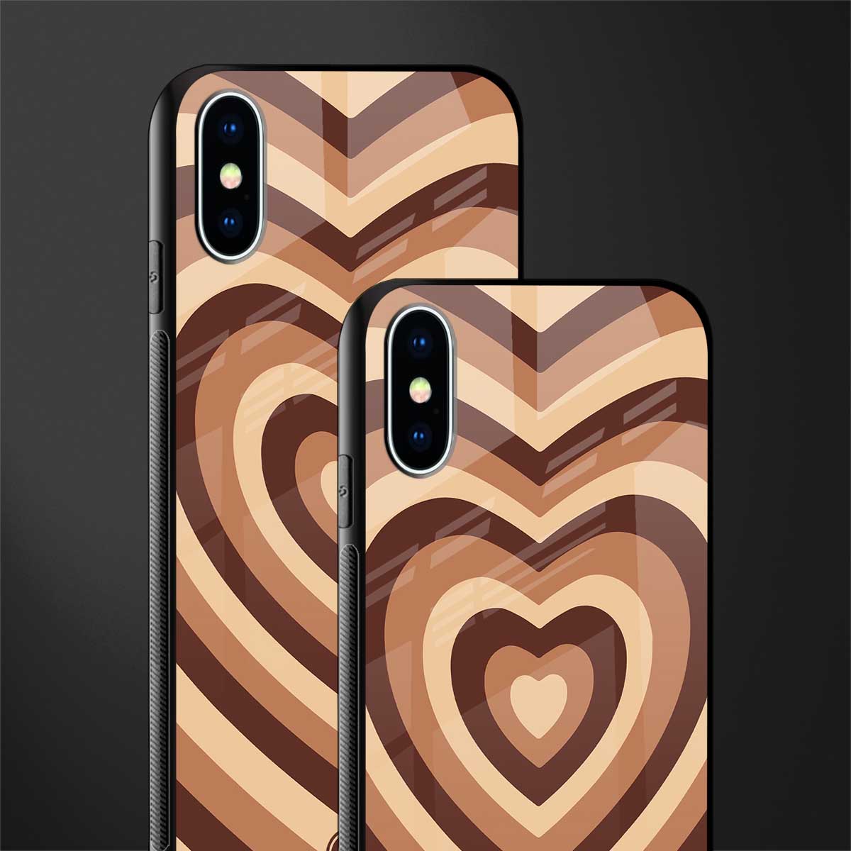 y2k brown hearts aesthetic glass case for iphone xs image-2
