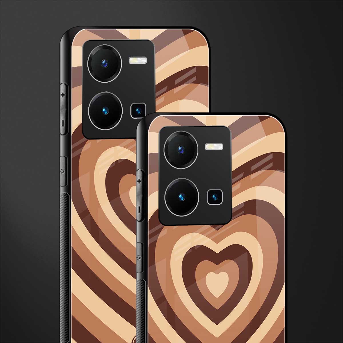 y2k brown hearts aesthetic back phone cover | glass case for vivo y35 4g