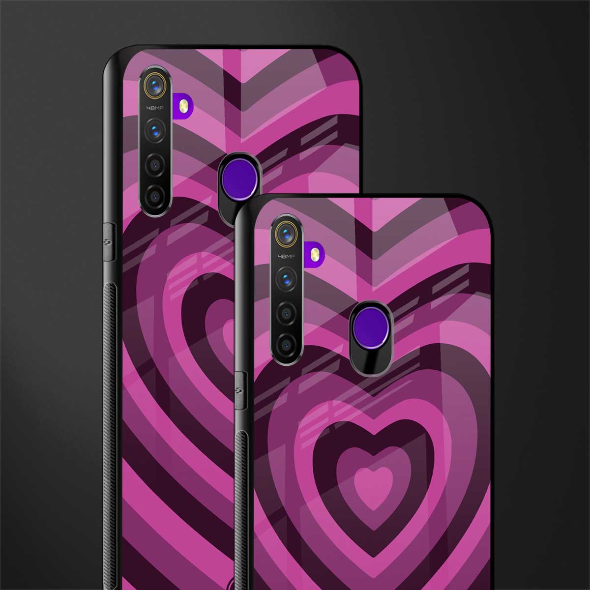 y2k burgundy hearts aesthetic glass case for realme 5s image-2