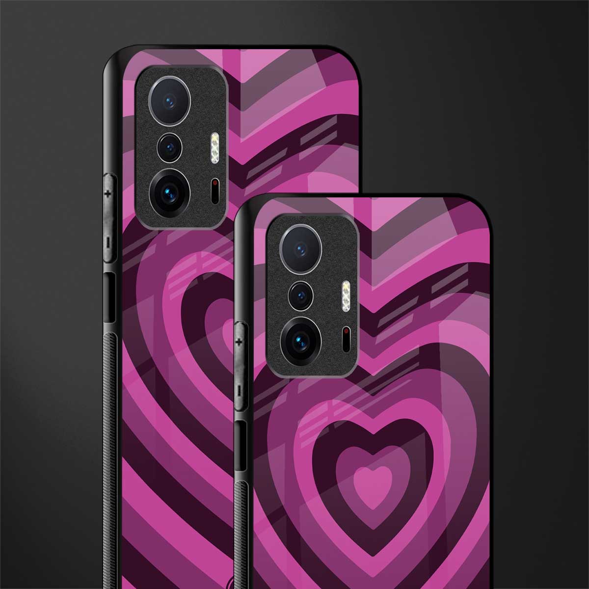 y2k burgundy hearts aesthetic glass case for mi 11t pro 5g image-2