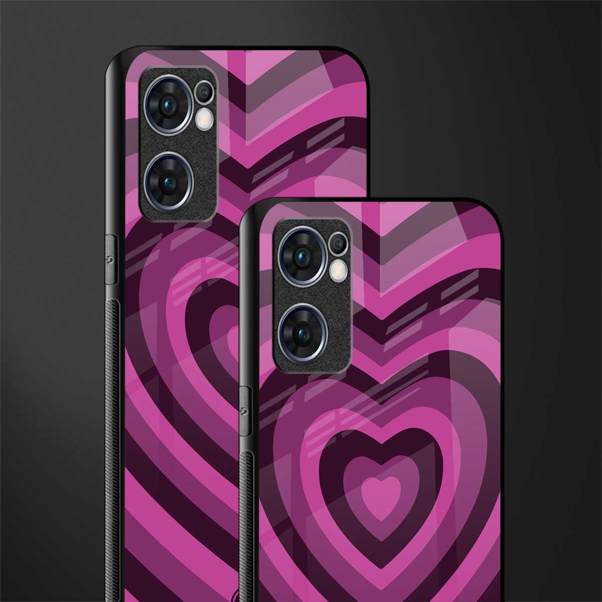 y2k burgundy hearts aesthetic glass case for oppo reno7 5g image-2