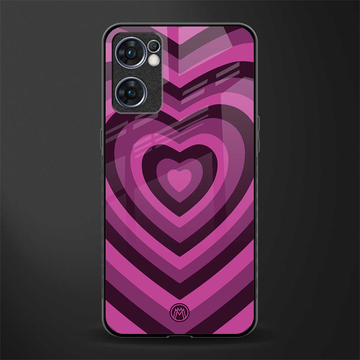 y2k burgundy hearts aesthetic glass case for oppo reno7 5g image