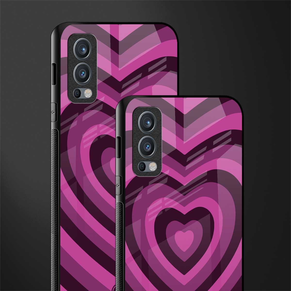 y2k burgundy hearts aesthetic glass case for oneplus nord 2 5g image-2