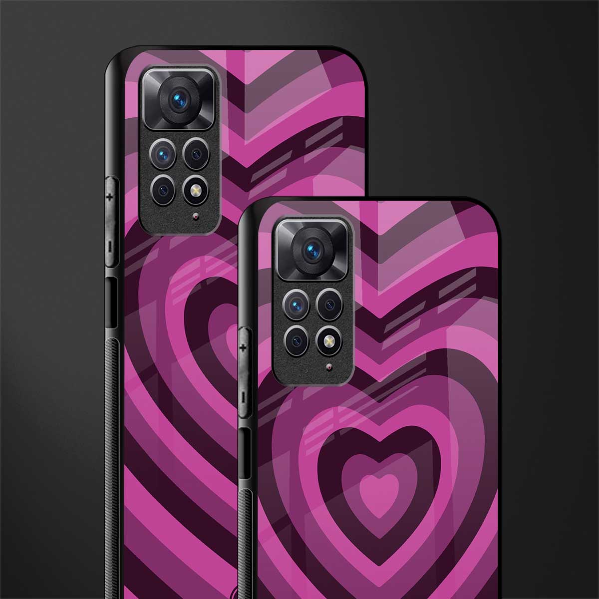 y2k burgundy hearts aesthetic glass case for redmi note 11s image-2