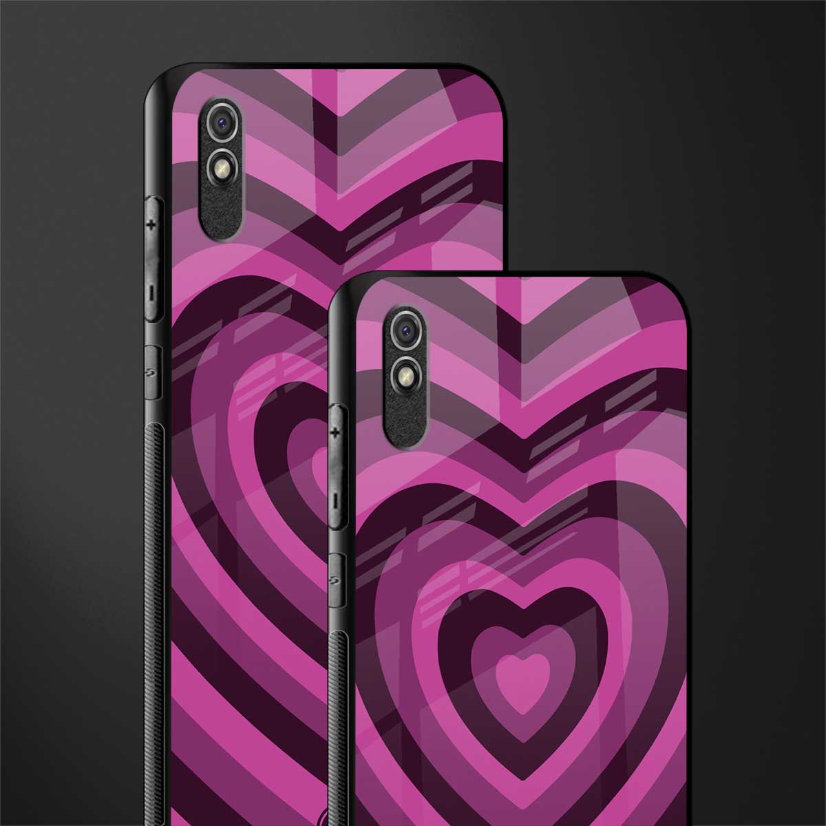 y2k burgundy hearts aesthetic glass case for redmi 9a image-2