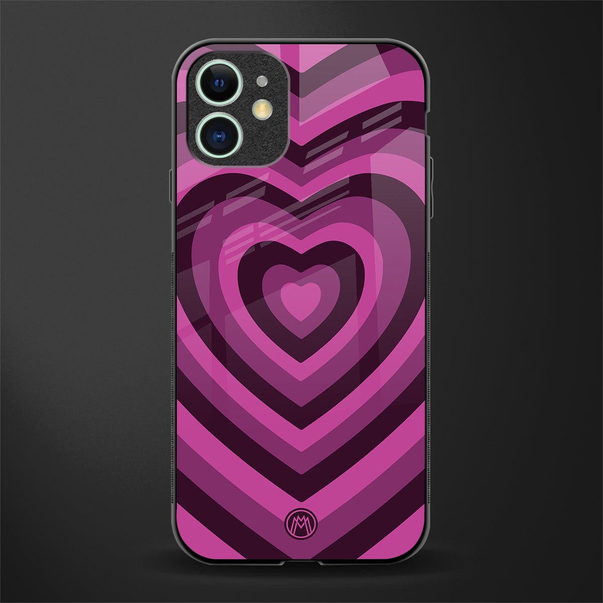 y2k burgundy hearts aesthetic glass case for iphone 11 image