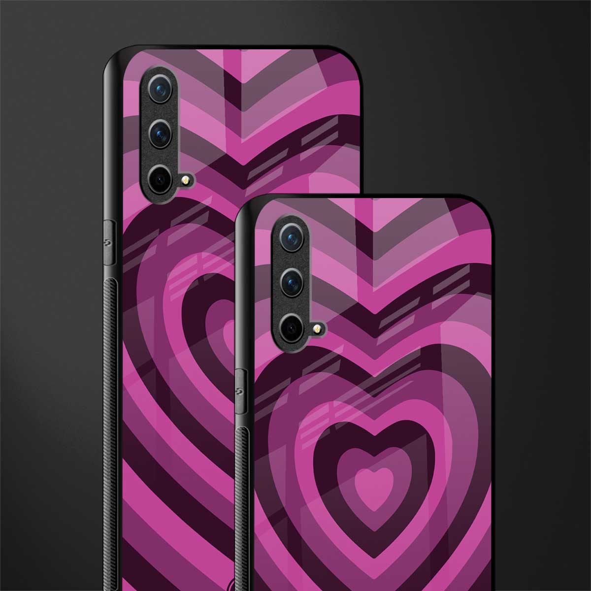 y2k burgundy hearts aesthetic glass case for oneplus nord ce 5g image-2