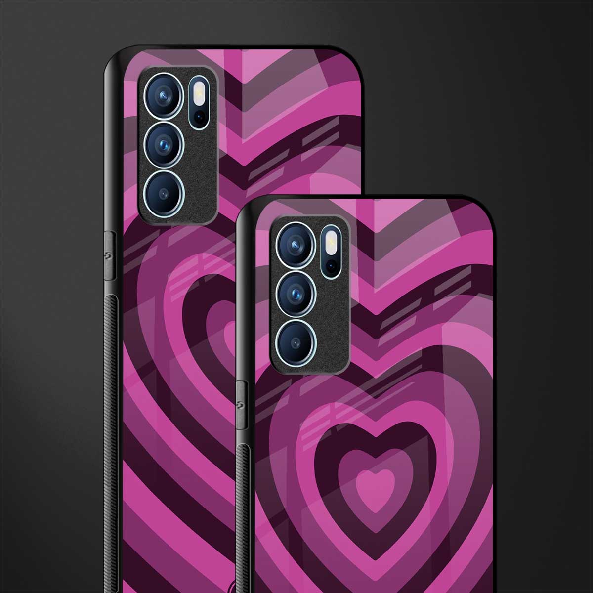 y2k burgundy hearts aesthetic glass case for oppo reno6 5g image-2