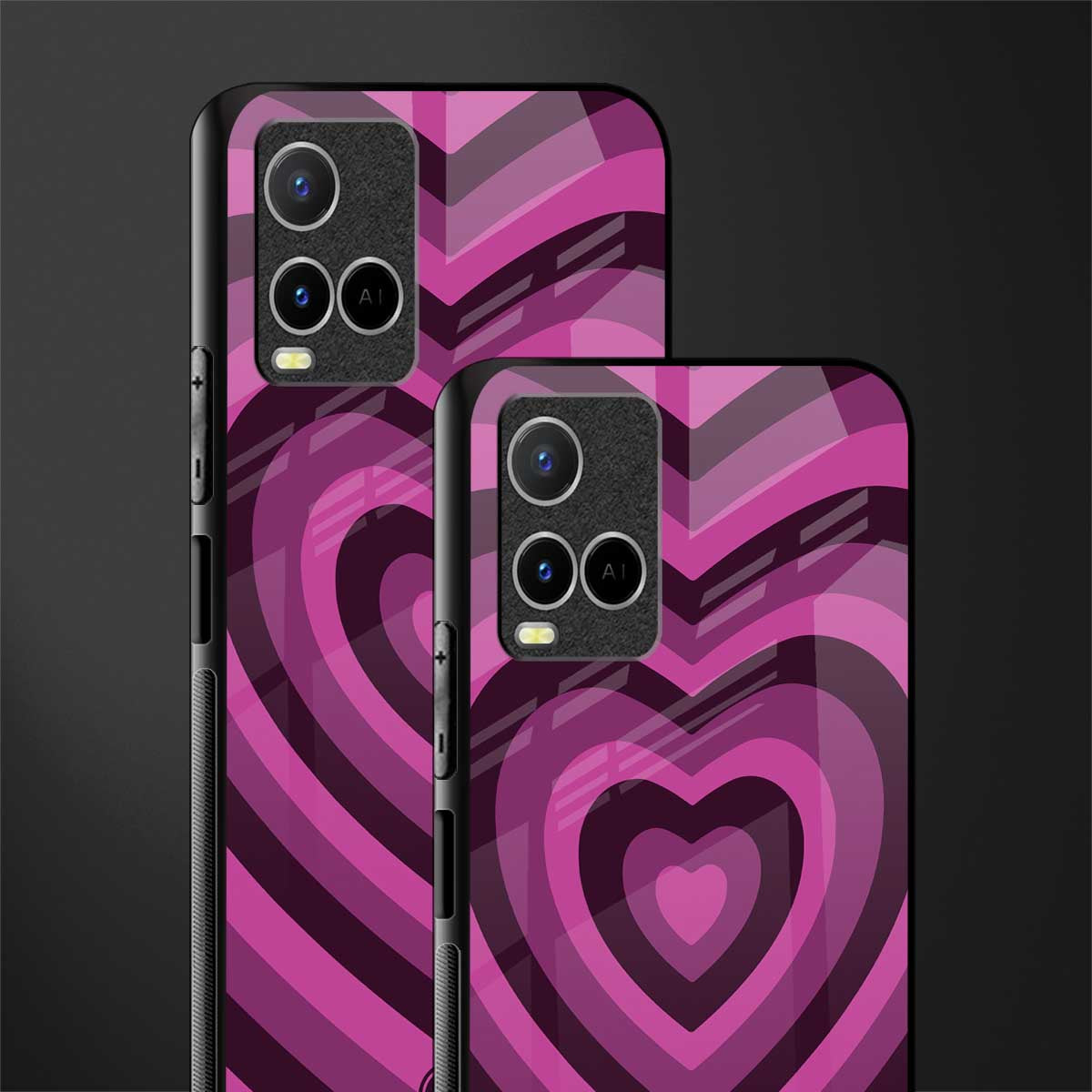 y2k burgundy hearts aesthetic glass case for vivo y33s vivo y33t image-2