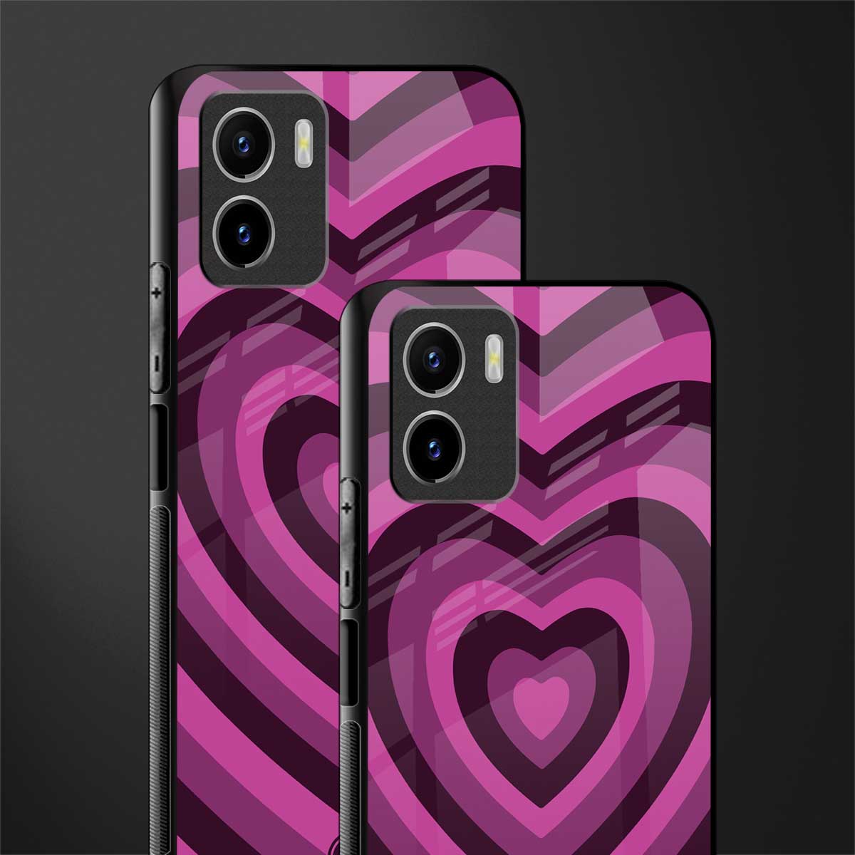 y2k burgundy hearts aesthetic glass case for vivo y15s image-2