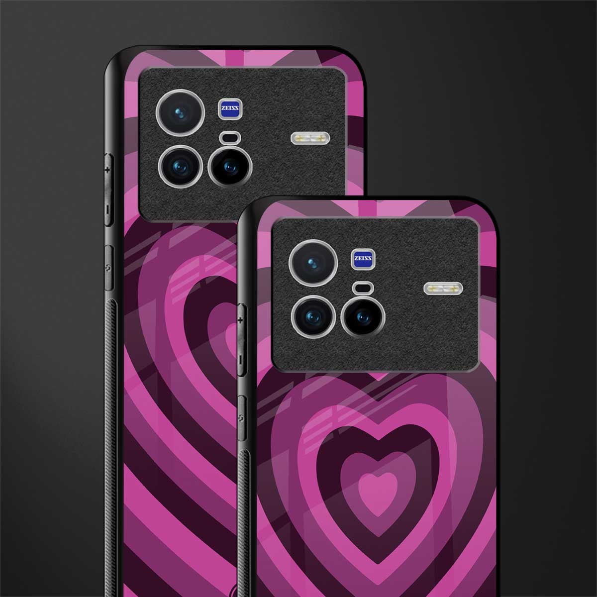 y2k burgundy hearts aesthetic glass case for vivo x80 image-2