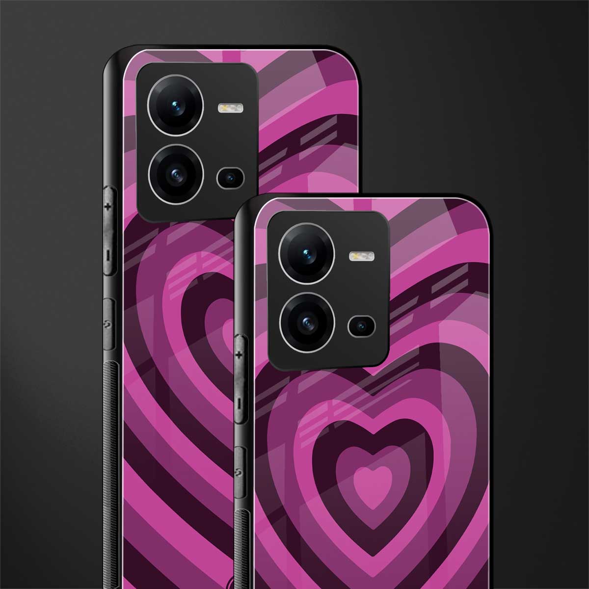 y2k burgundy hearts aesthetic back phone cover | glass case for vivo v25-5g