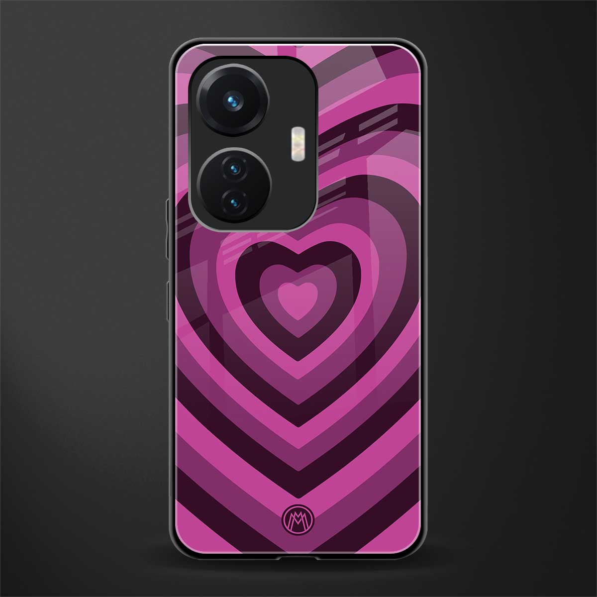 y2k burgundy hearts aesthetic back phone cover | glass case for vivo t1 44w 4g