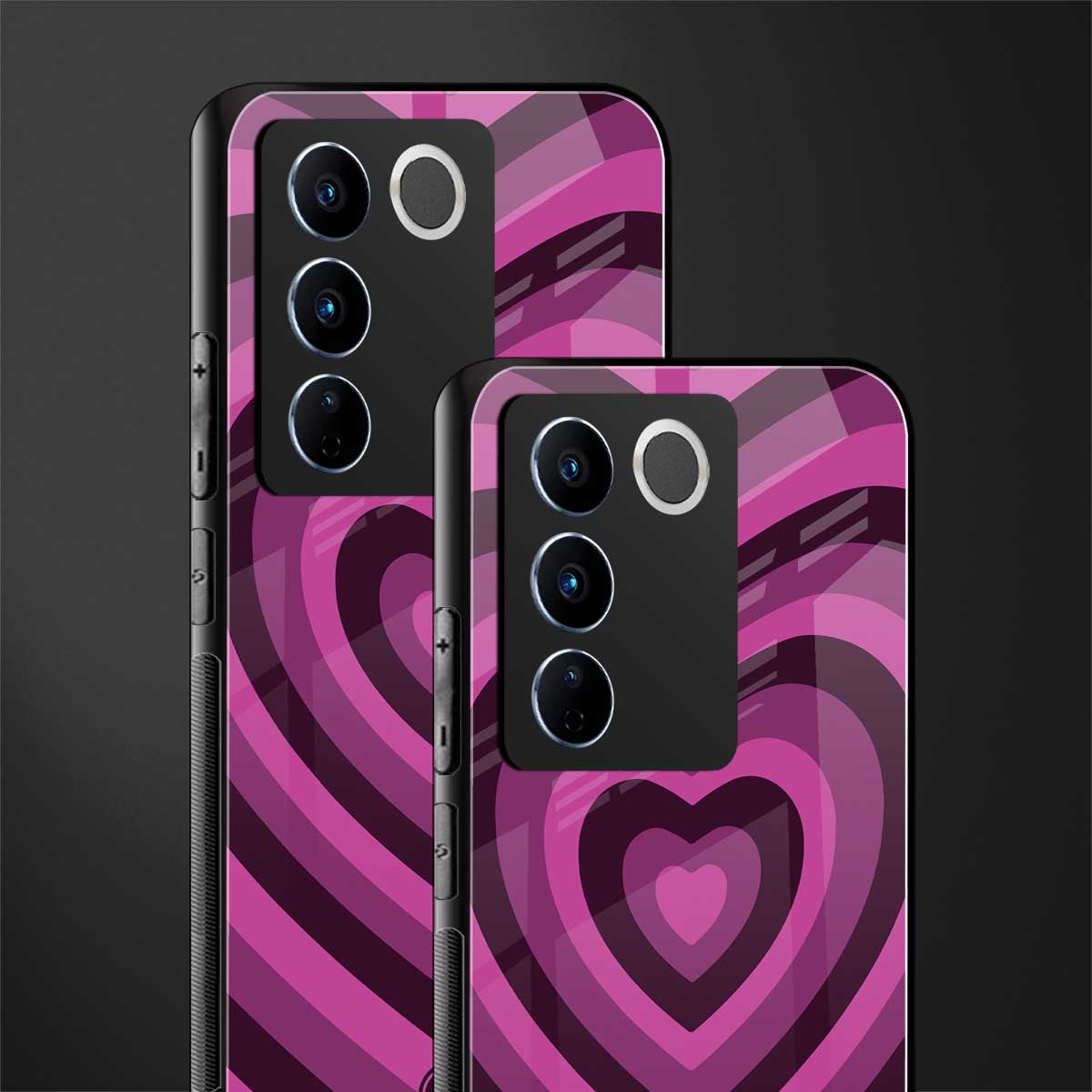 y2k burgundy hearts aesthetic back phone cover | glass case for vivo v27 pro 5g