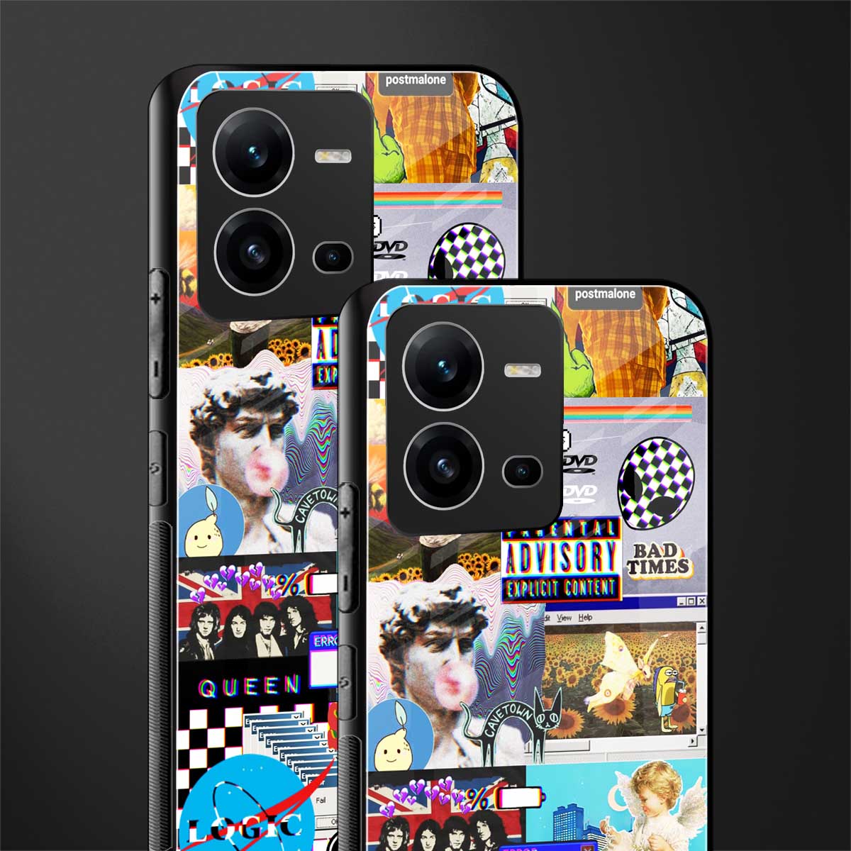y2k collage aesthetic back phone cover | glass case for vivo v25-5g