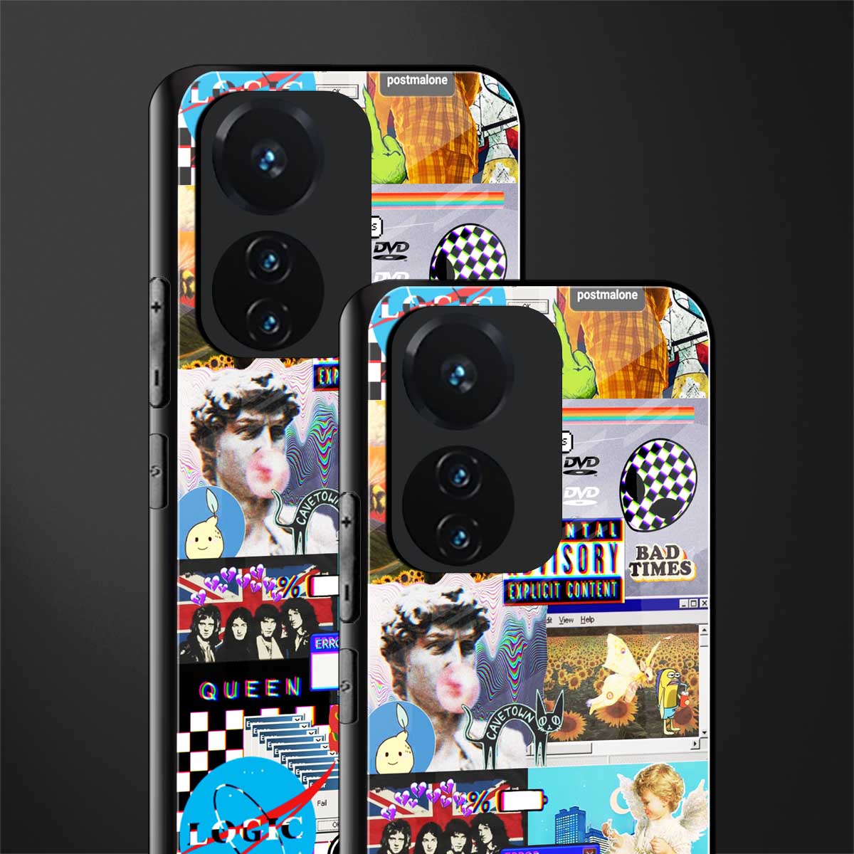 y2k collage aesthetic back phone cover | glass case for vivo t1 44w 4g