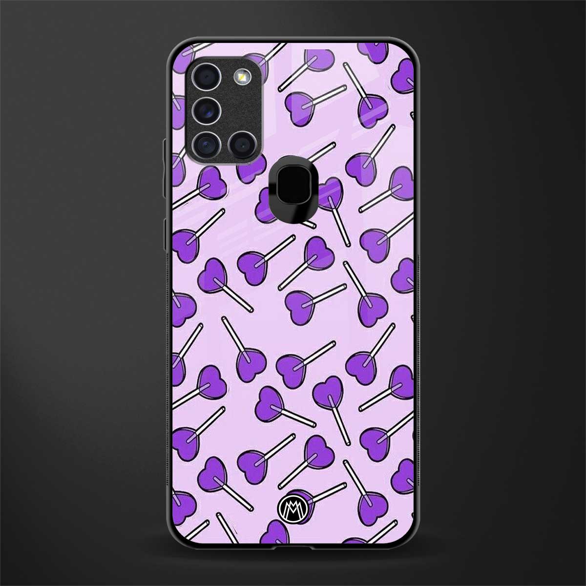 y2k hearts lollipop purple edition glass case for samsung galaxy a21s image