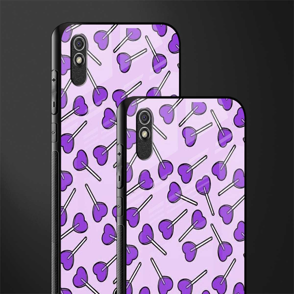 y2k hearts lollipop purple edition glass case for redmi 9a image-2
