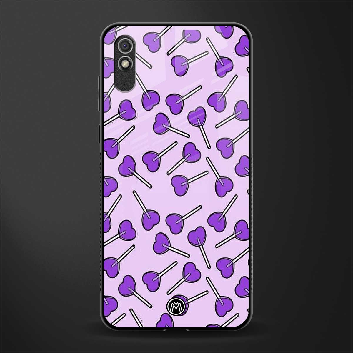 y2k hearts lollipop purple edition glass case for redmi 9i image