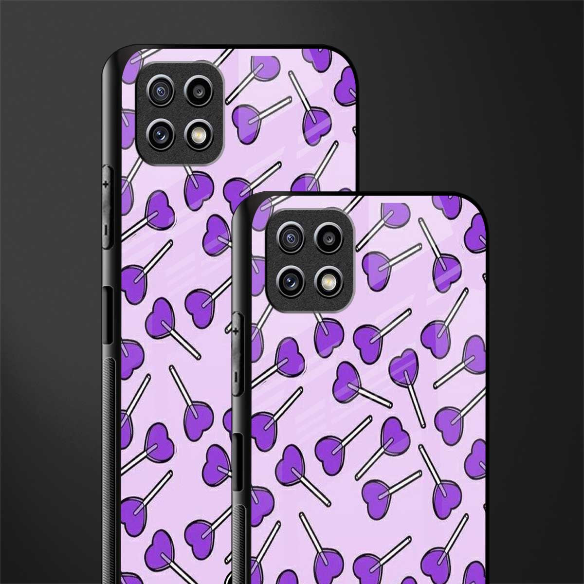 y2k hearts lollipop purple edition glass case for samsung galaxy a22 5g image-2