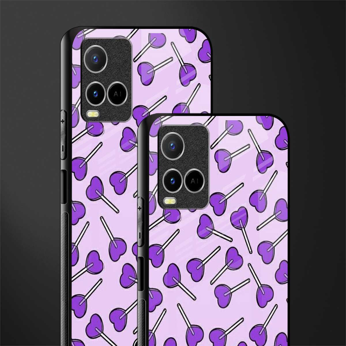 y2k hearts lollipop purple edition glass case for vivo y33s vivo y33t image-2