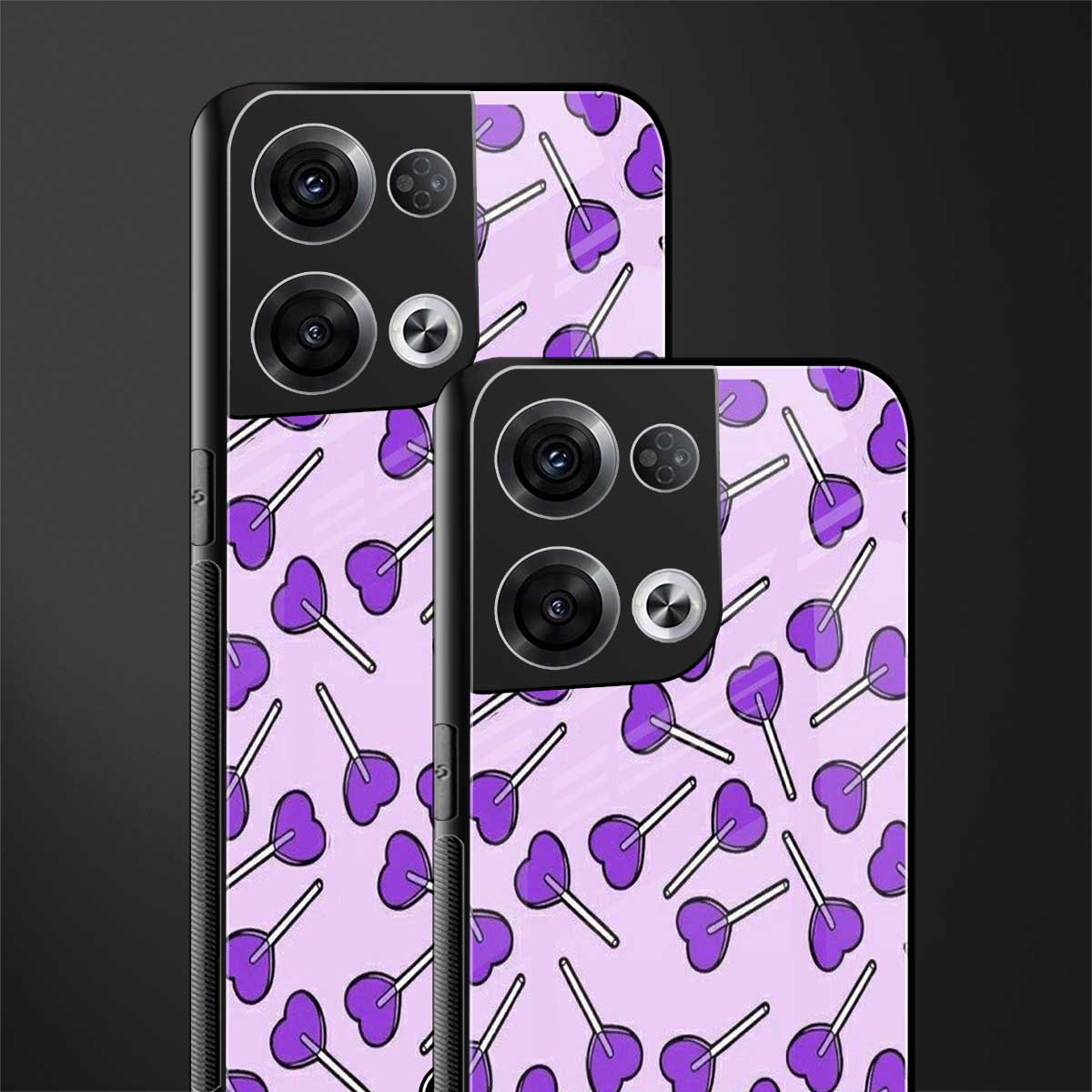 y2k hearts lollipop purple edition back phone cover | glass case for oppo reno 8 pro
