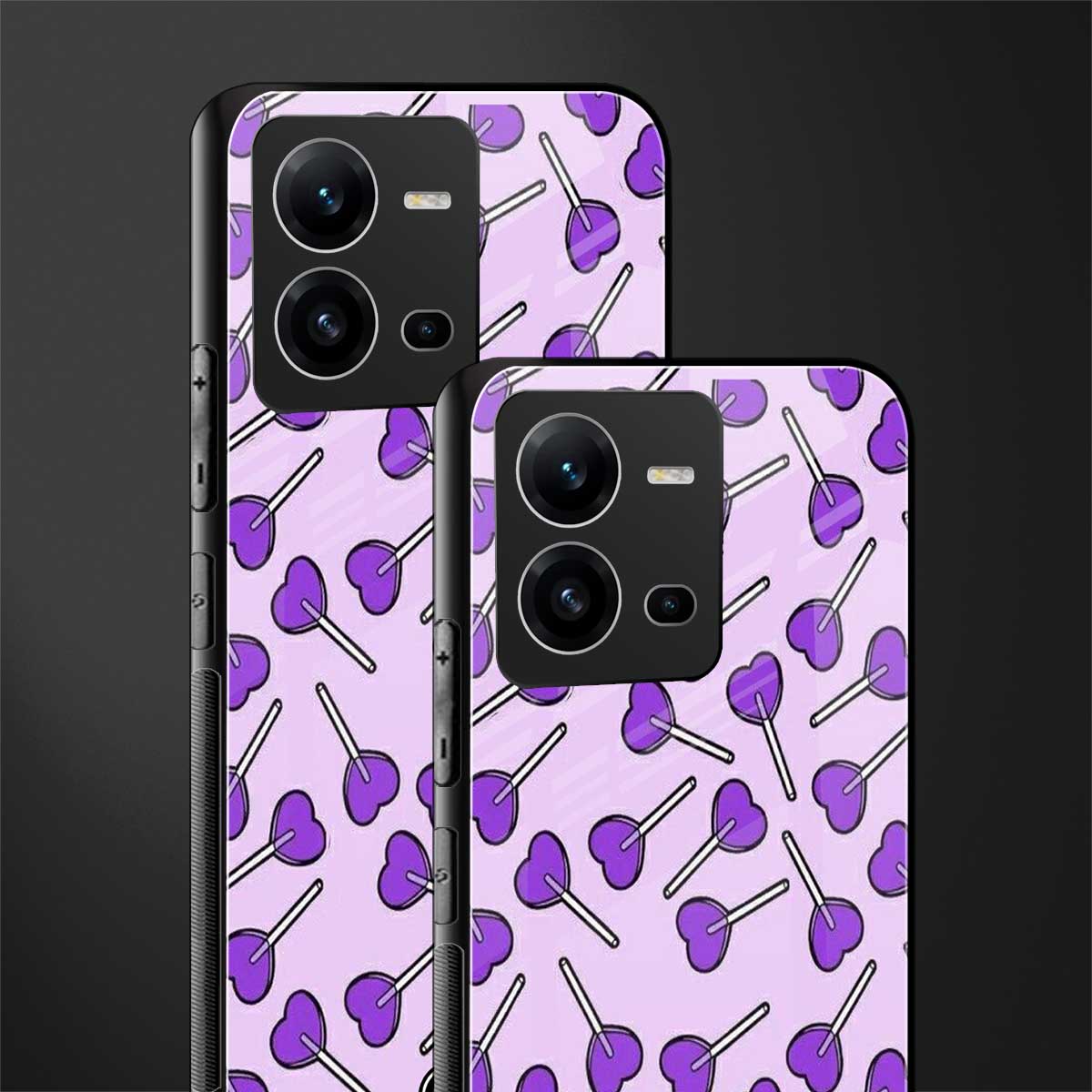 y2k hearts lollipop purple edition back phone cover | glass case for vivo v25-5g