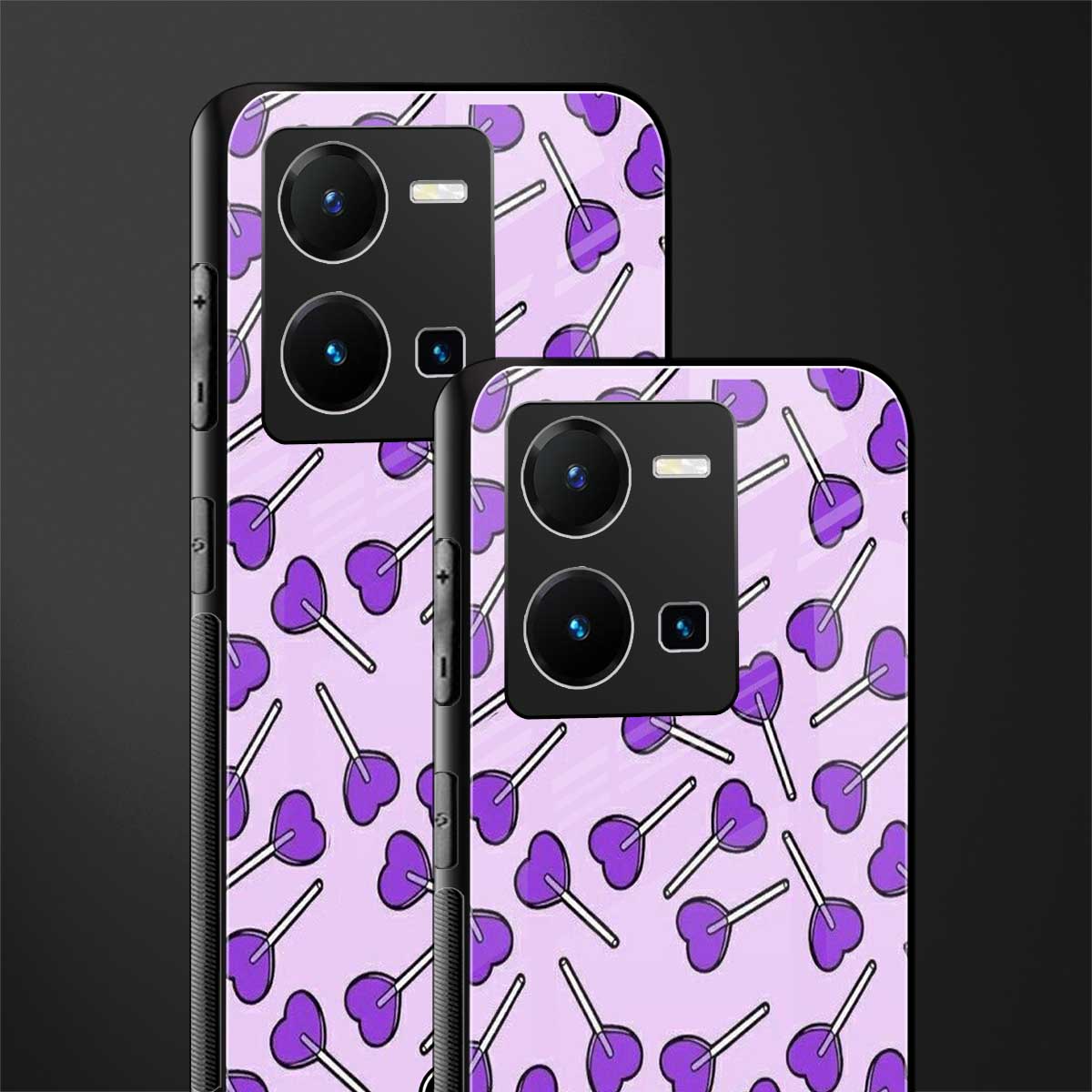 y2k hearts lollipop purple edition back phone cover | glass case for vivo y35 4g