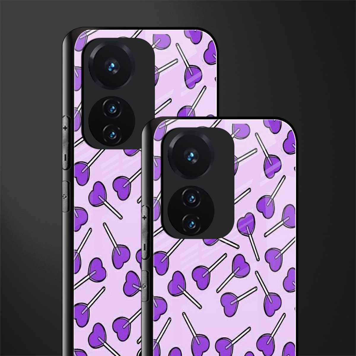 y2k hearts lollipop purple edition back phone cover | glass case for vivo t1 44w 4g