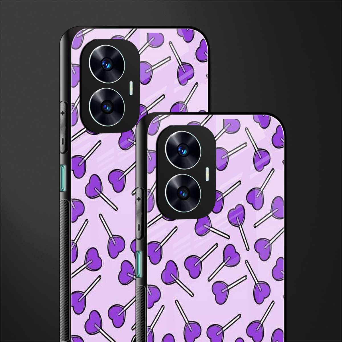 y2k hearts lollipop purple edition back phone cover | glass case for realme c55