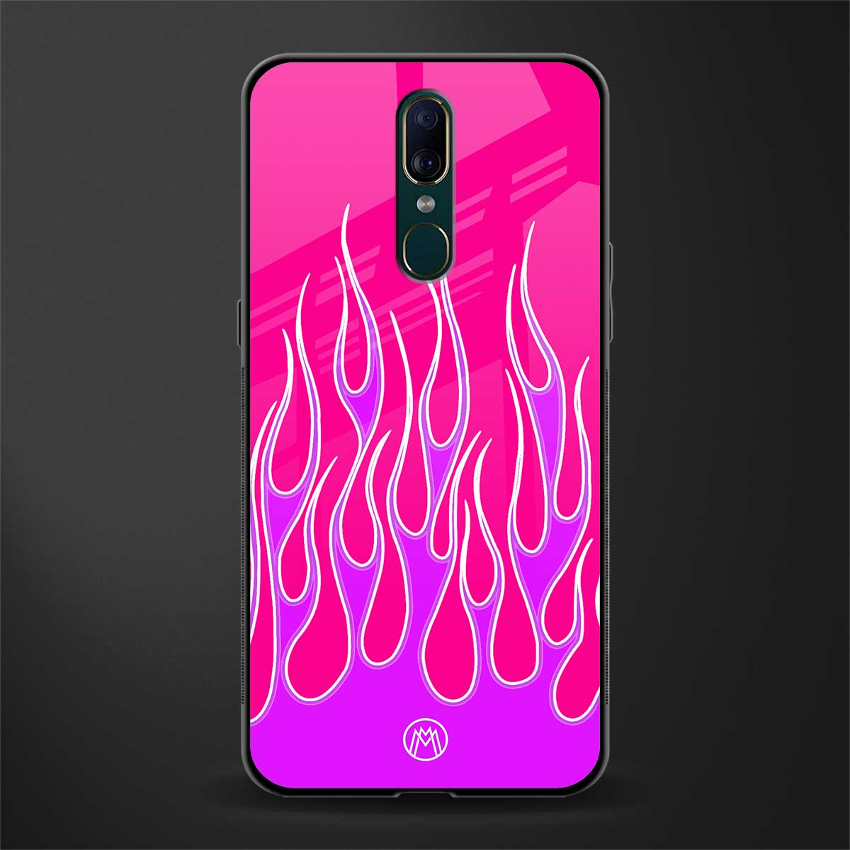 y2k hot pink flames glass case for oppo f11 image