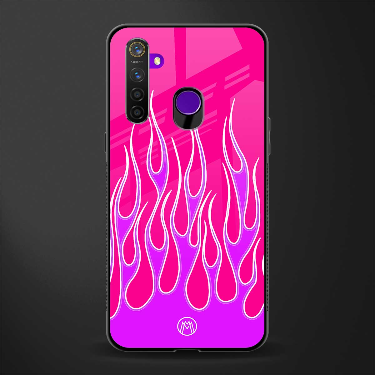 y2k hot pink flames glass case for realme 5s image