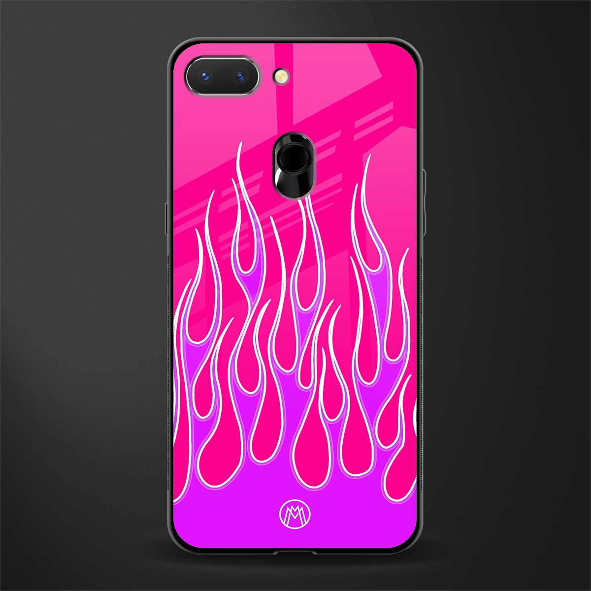 y2k hot pink flames glass case for oppo a5 image