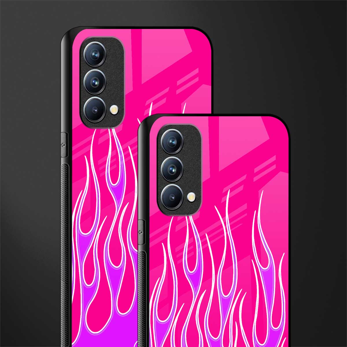 y2k hot pink flames glass case for oppo f19s image-2