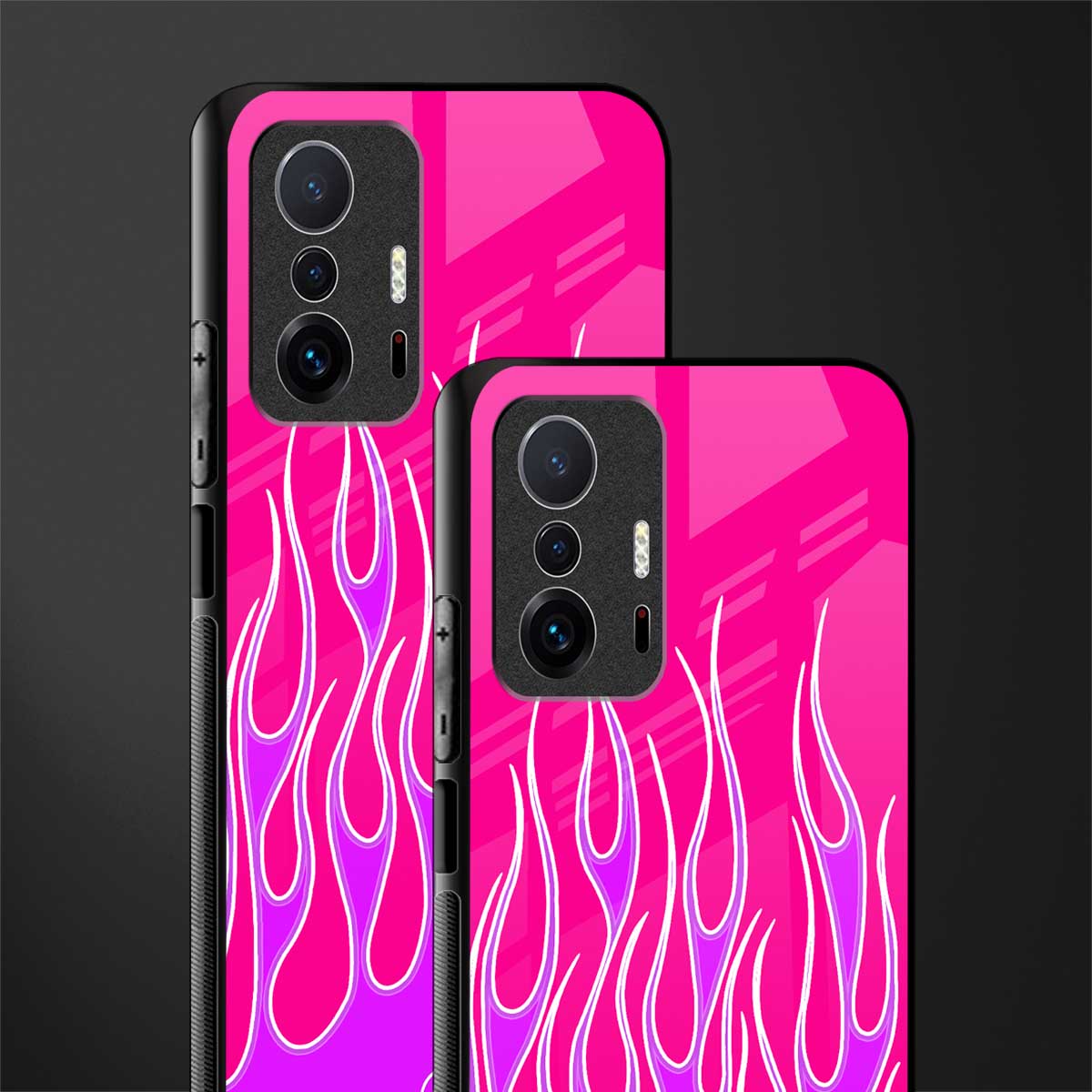 y2k hot pink flames glass case for mi 11t pro 5g image-2