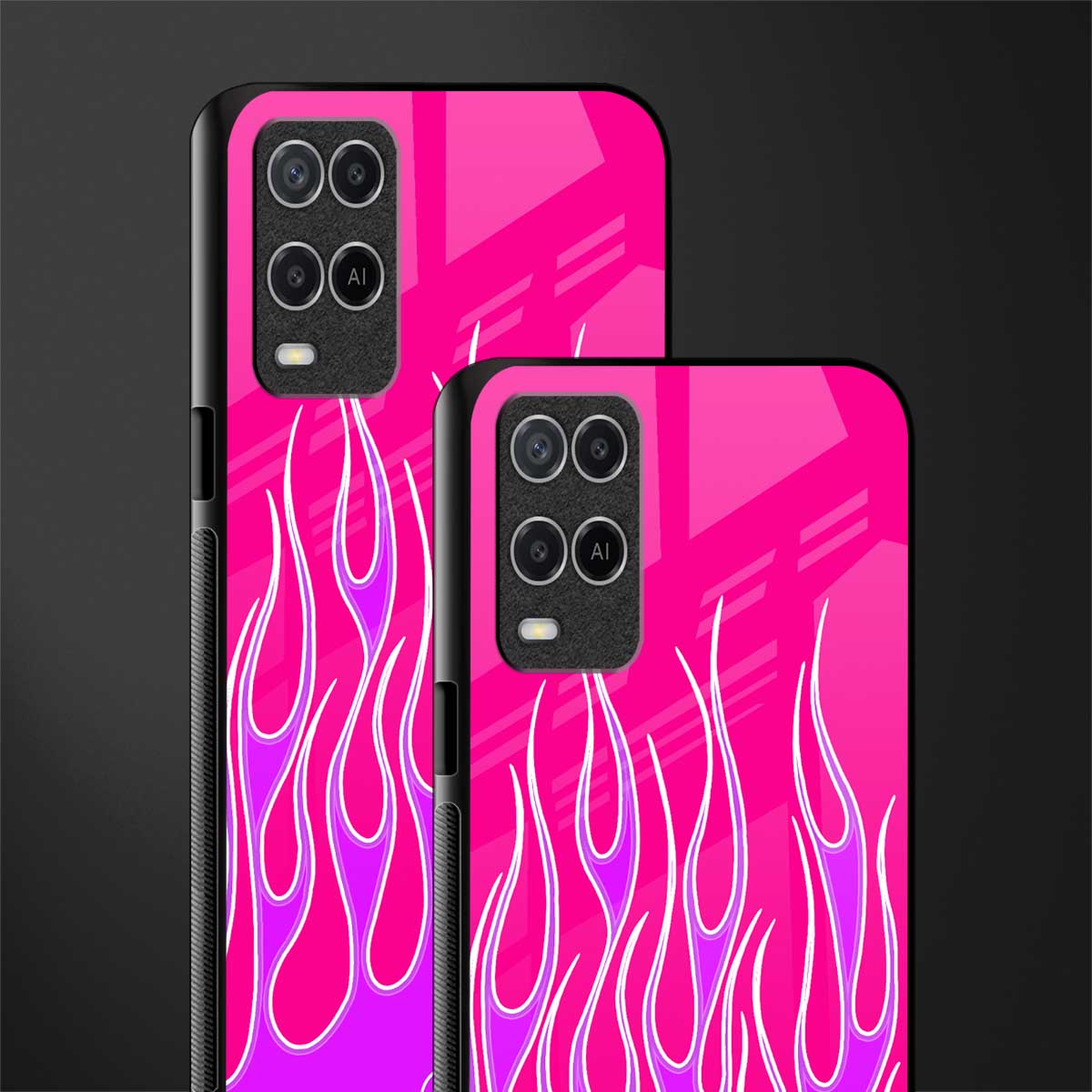 y2k hot pink flames glass case for oppo a54 image-2