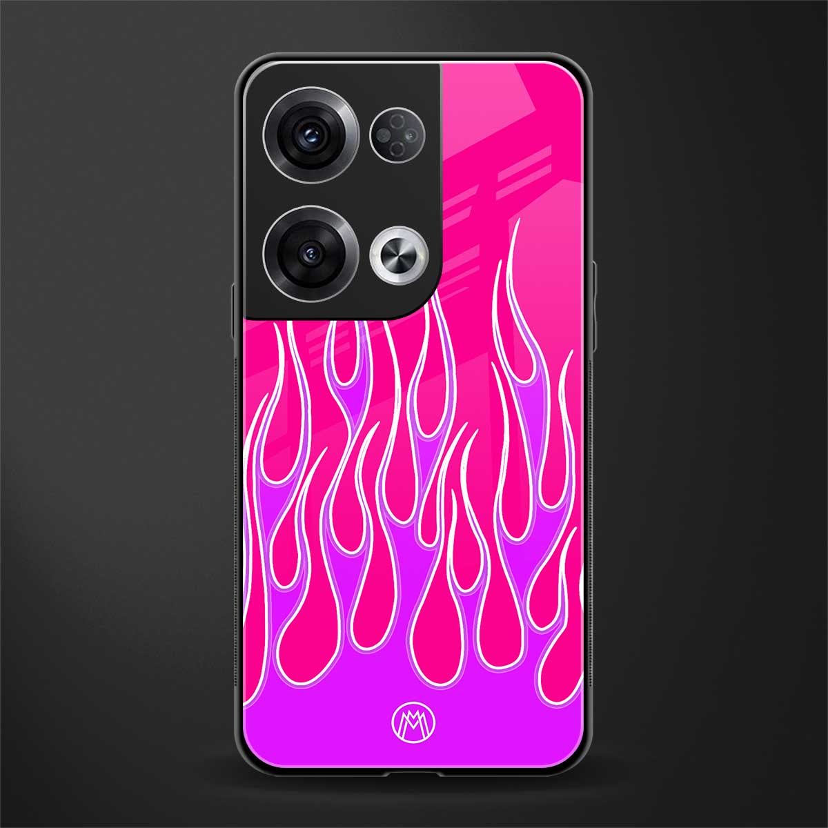 y2k hot pink flames back phone cover | glass case for oppo reno 8