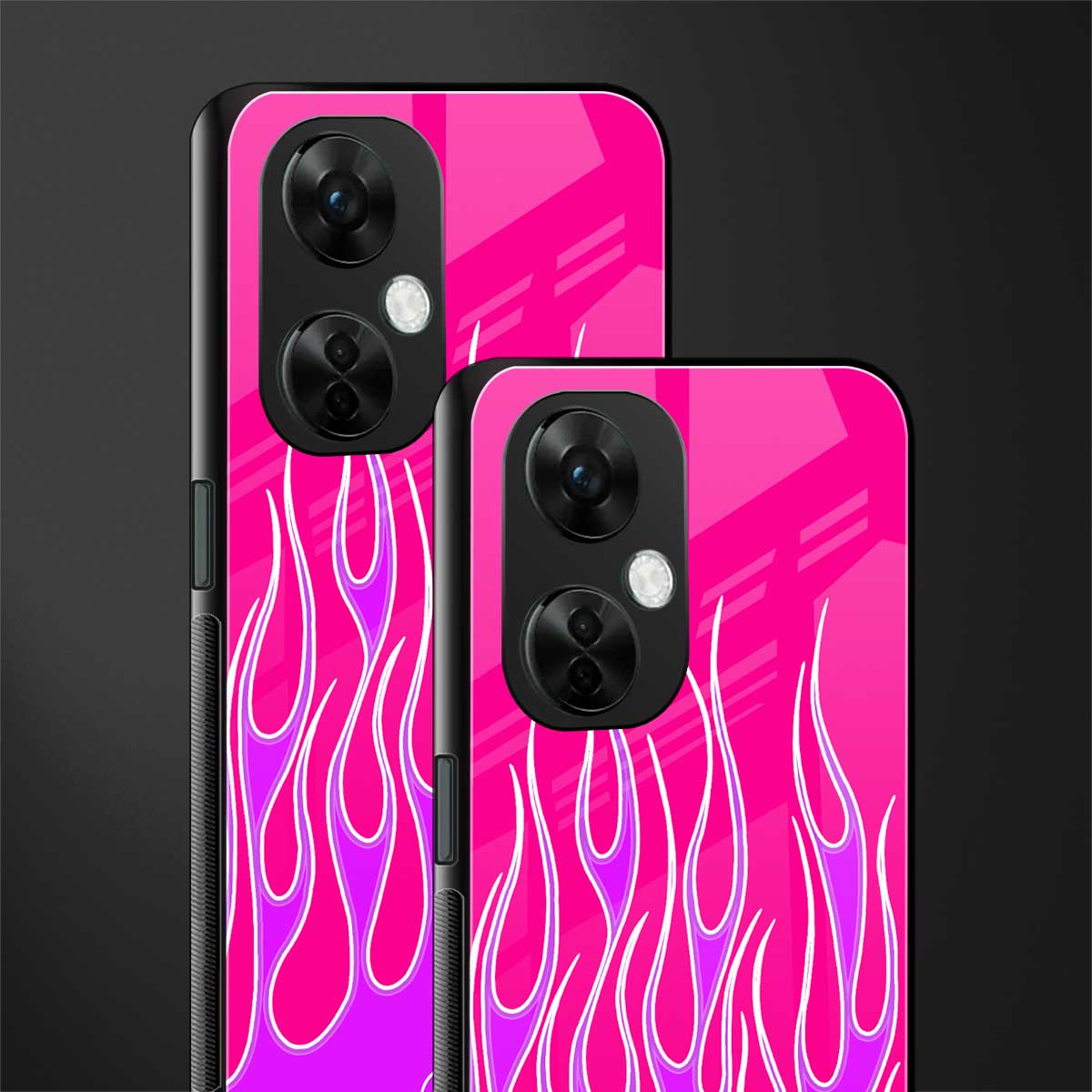 y2k hot pink flames back phone cover | glass case for oneplus nord ce 3 lite