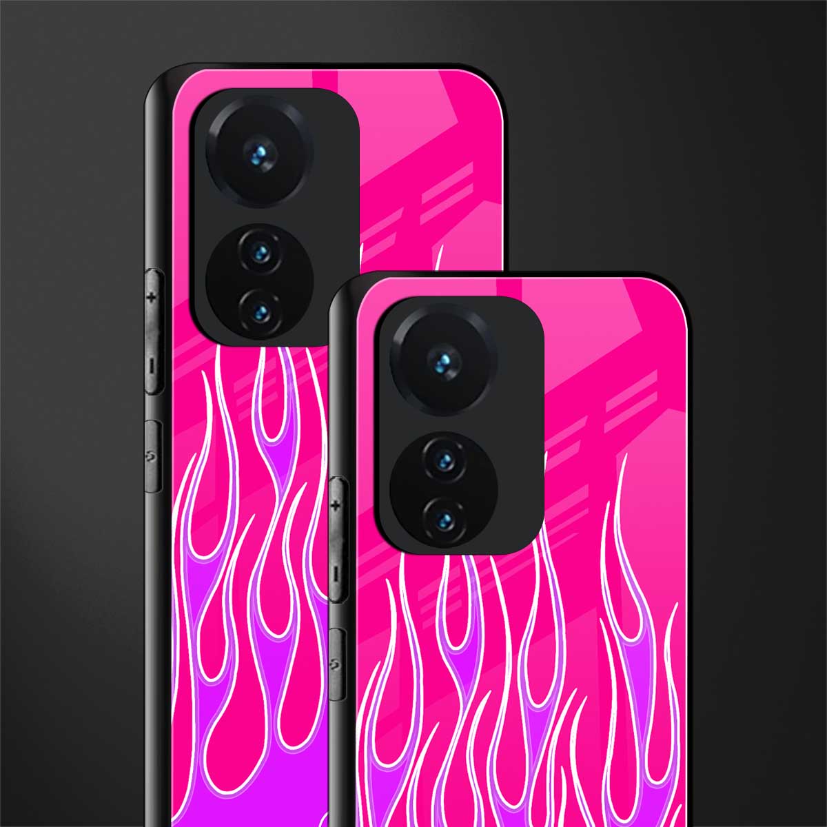 y2k hot pink flames back phone cover | glass case for vivo t1 44w 4g