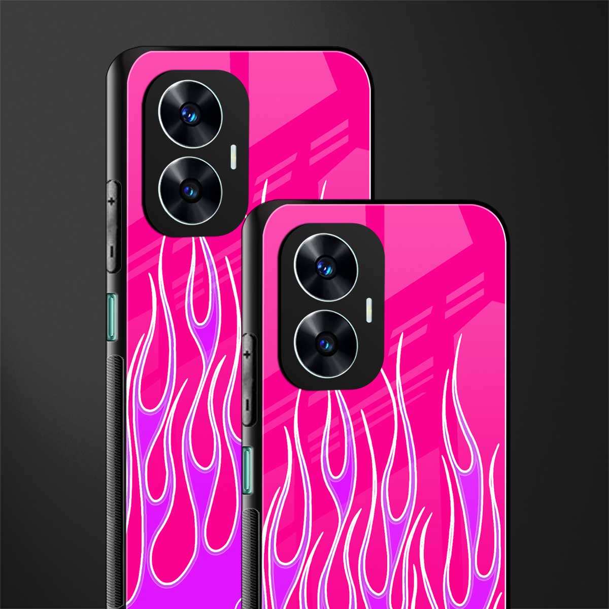 y2k hot pink flames back phone cover | glass case for realme c55