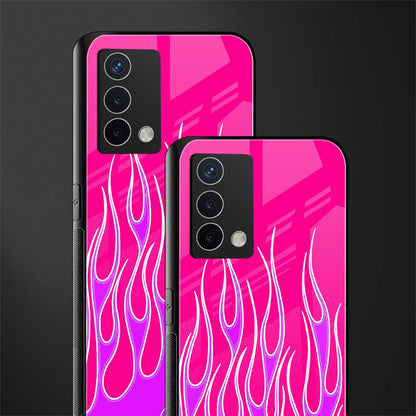 y2k hot pink flames back phone cover | glass case for oppo a74 4g