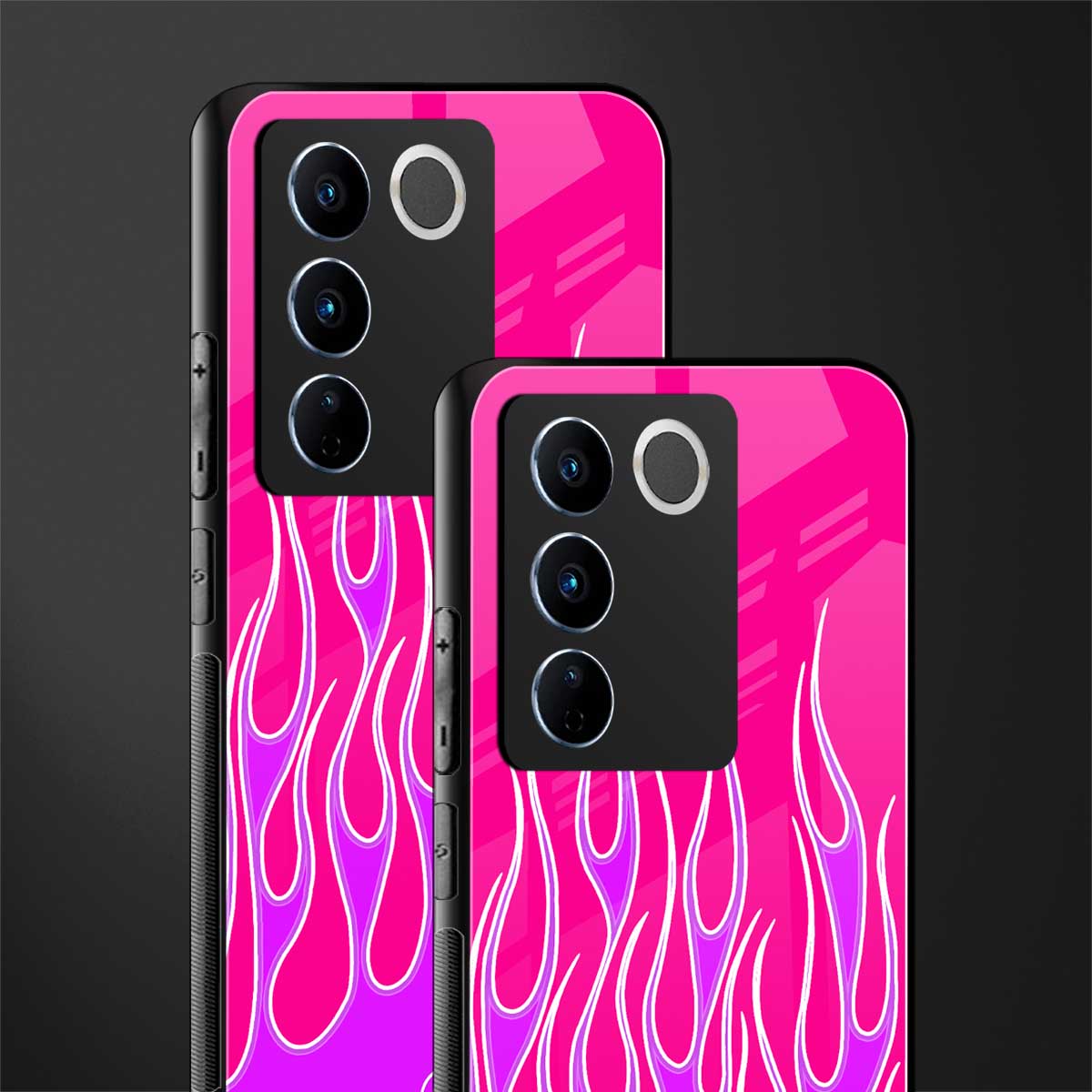 y2k hot pink flames back phone cover | glass case for vivo v27 pro 5g
