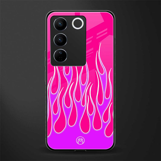 y2k hot pink flames back phone cover | glass case for vivo v27 pro 5g