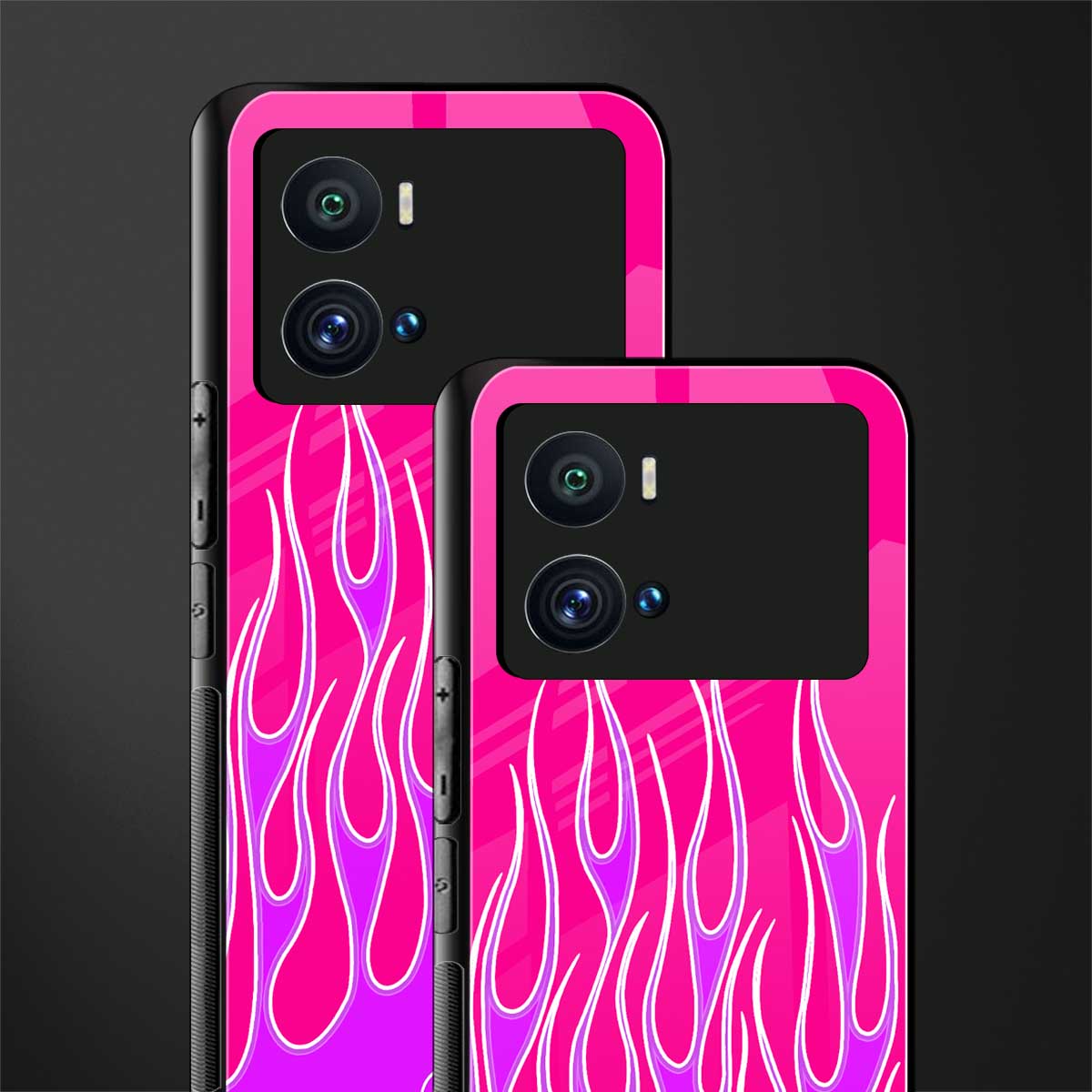 y2k hot pink flames back phone cover | glass case for iQOO 9 Pro