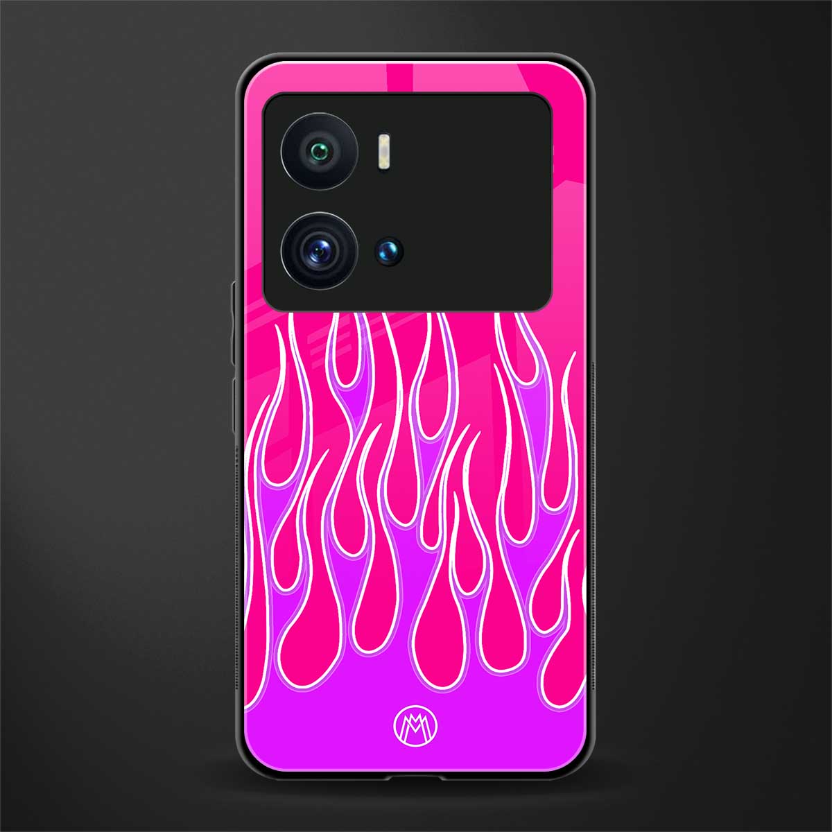 y2k hot pink flames back phone cover | glass case for iQOO 9 Pro