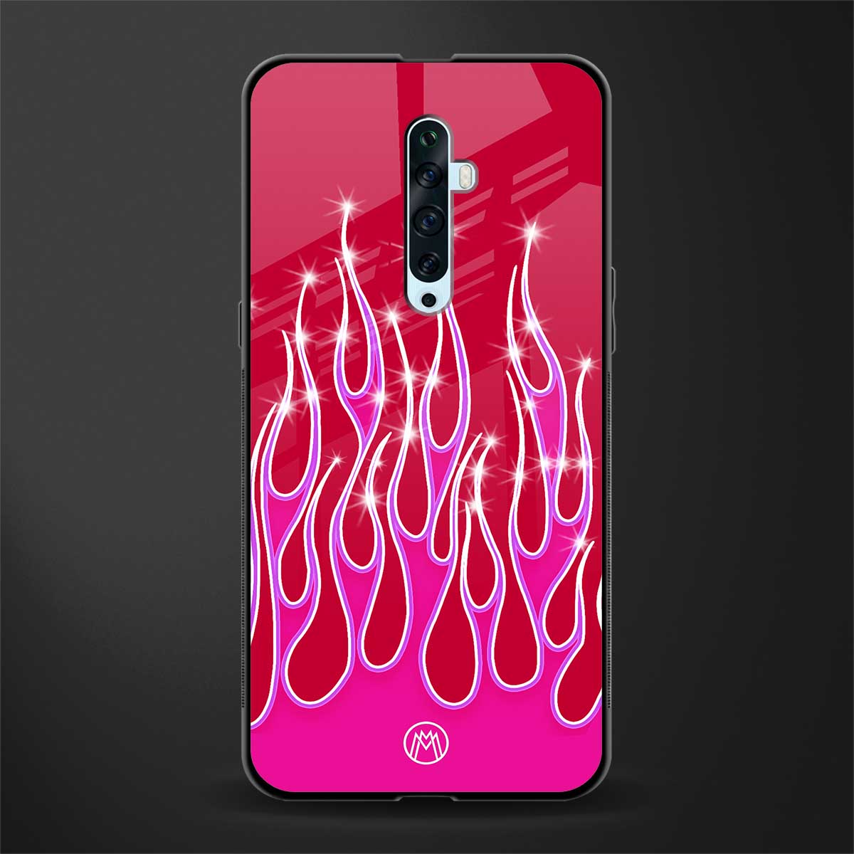 y2k magenta glittery flames glass case for oppo reno 2f image