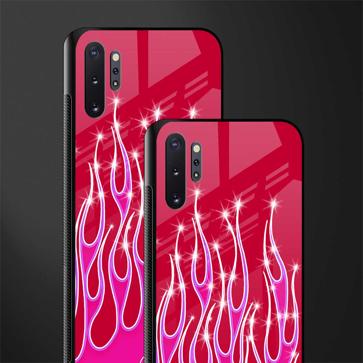 y2k magenta glittery flames glass case for samsung galaxy note 10 plus image-2