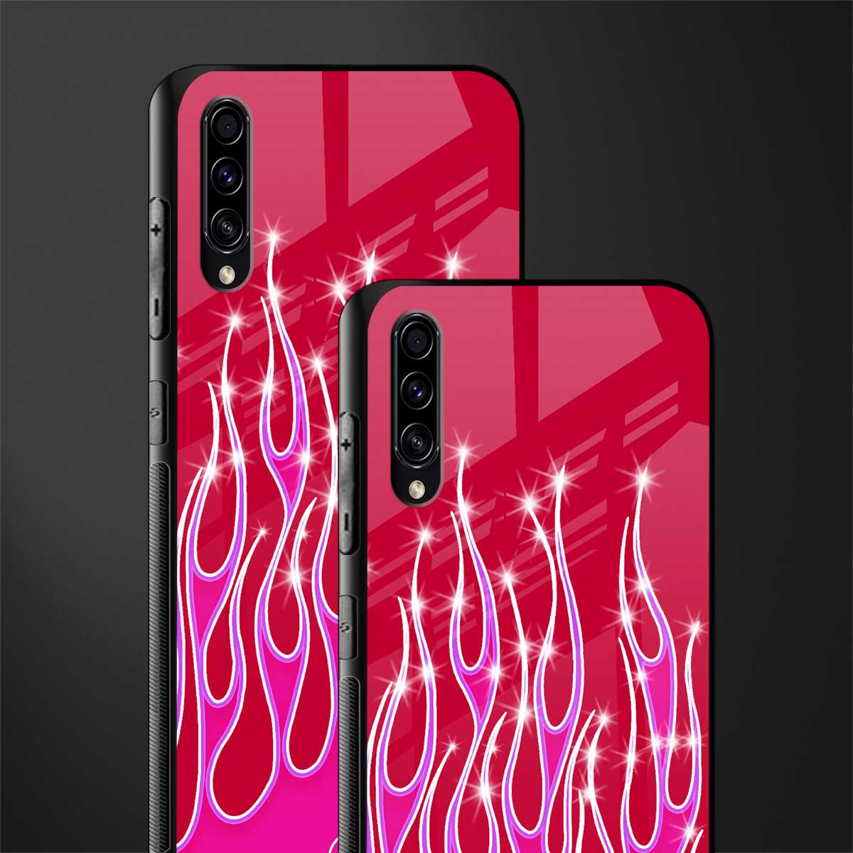 y2k magenta glittery flames glass case for samsung galaxy a70 image-2
