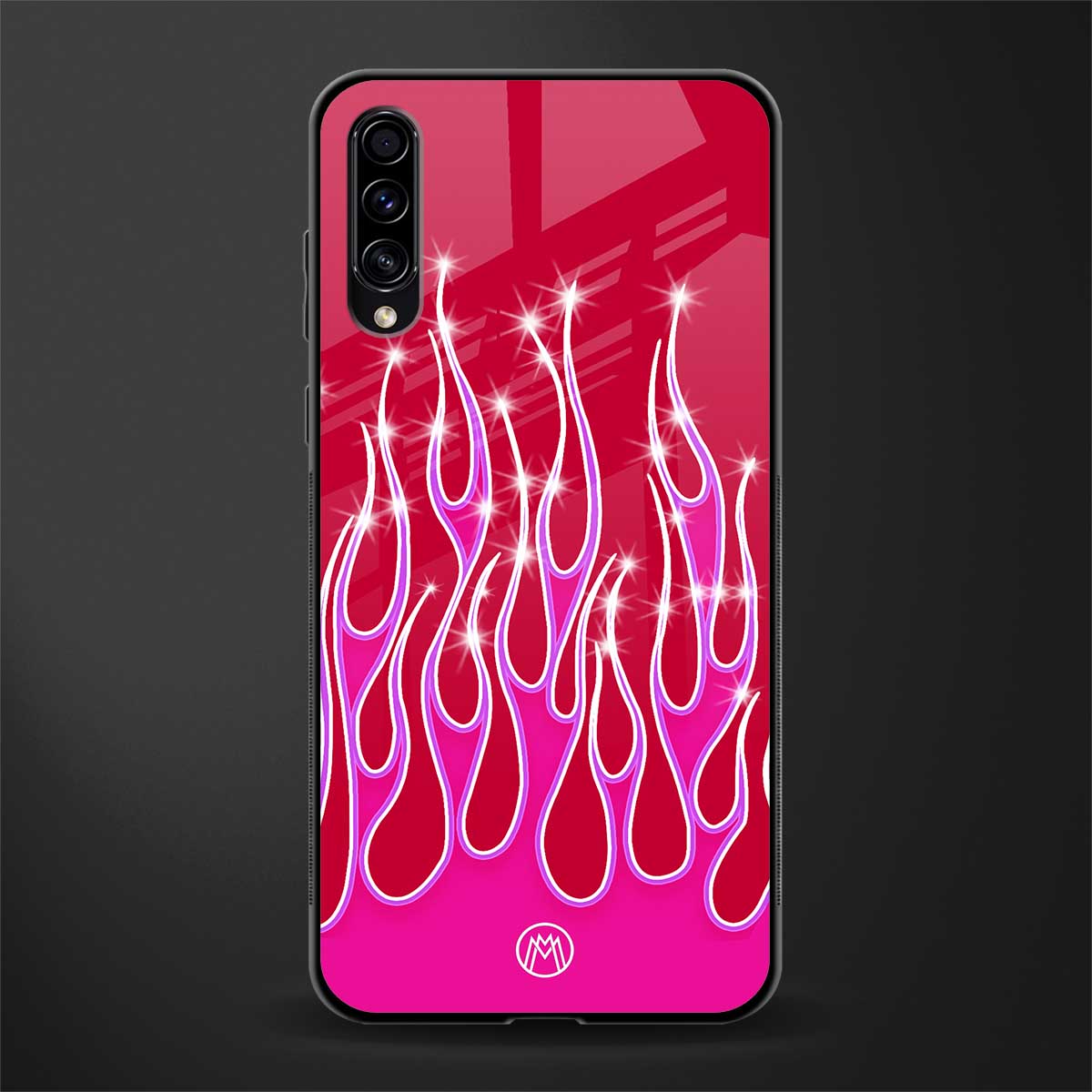 y2k magenta glittery flames glass case for samsung galaxy a70 image